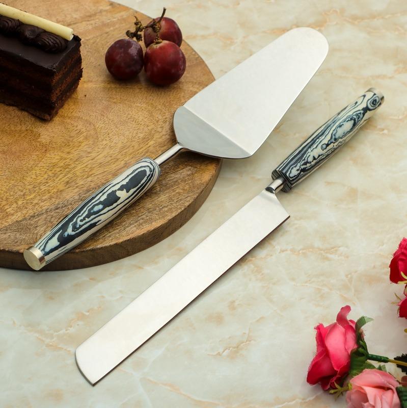 Black & White Marble With Stainless Steel Cake Server | Set Of 2 Default Title