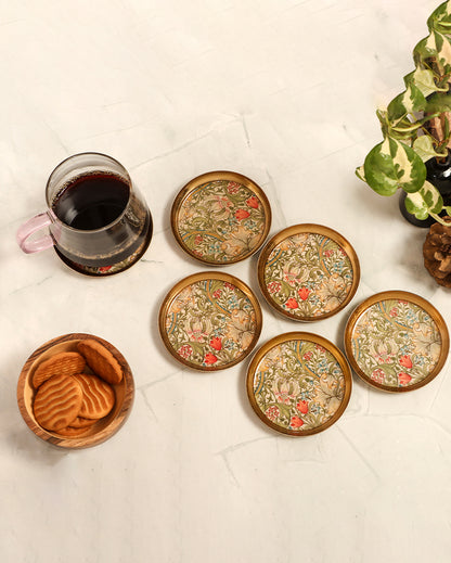 Vintage Lily Metal Coasters | Set of 6 | 4 inches