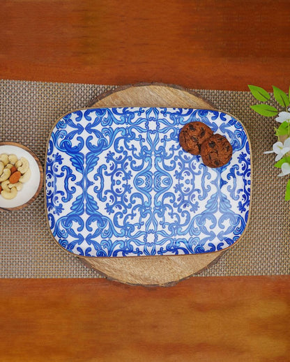 Turkish Pattern Rectangle Metal Platter & Dip Bowl