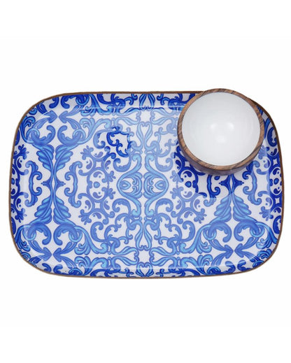 Turkish Pattern Rectangle Metal Platter & Dip Bowl