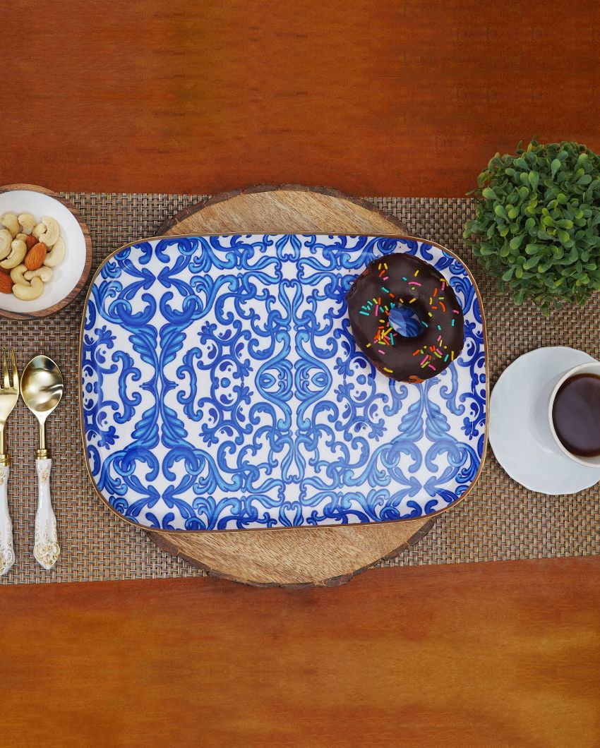 Turkish Pattern Rectangle Metal Platter & Dip Bowl