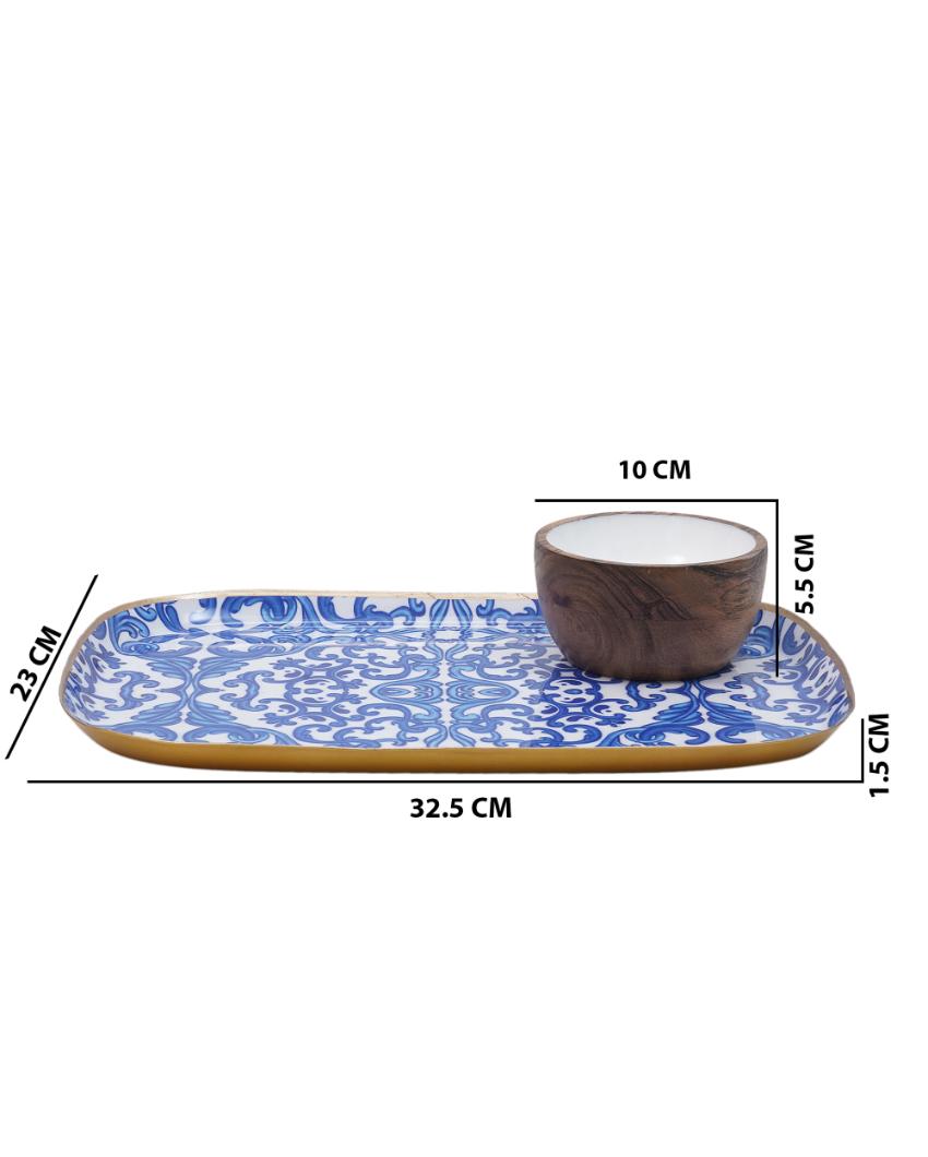 Turkish Pattern Rectangle Metal Platter & Dip Bowl