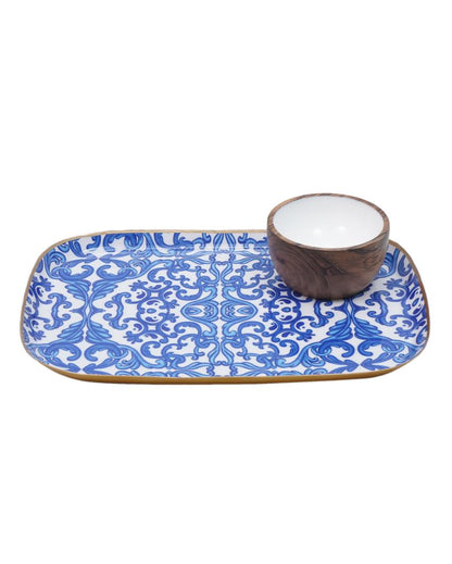 Turkish Pattern Rectangle Metal Platter & Dip Bowl