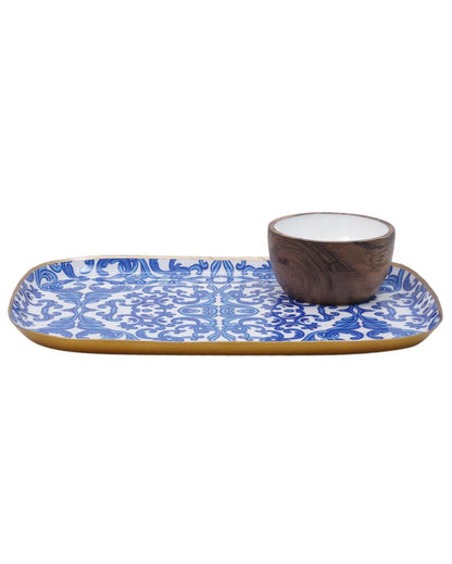 Turkish Pattern Rectangle Metal Platter & Dip Bowl