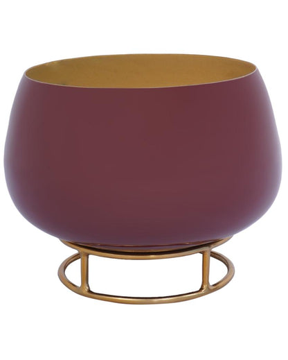 Plum Enamel Metal Planter with Gold Stand