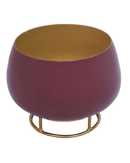 Plum Enamel Metal Planter with Gold Stand