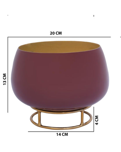 Plum Enamel Metal Planter with Gold Stand