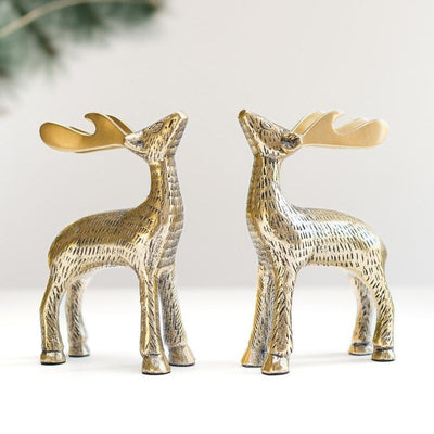 Beautiful Golden Shade Deer Showpiece | Set of 2 | 4 x 2 x 6 inches