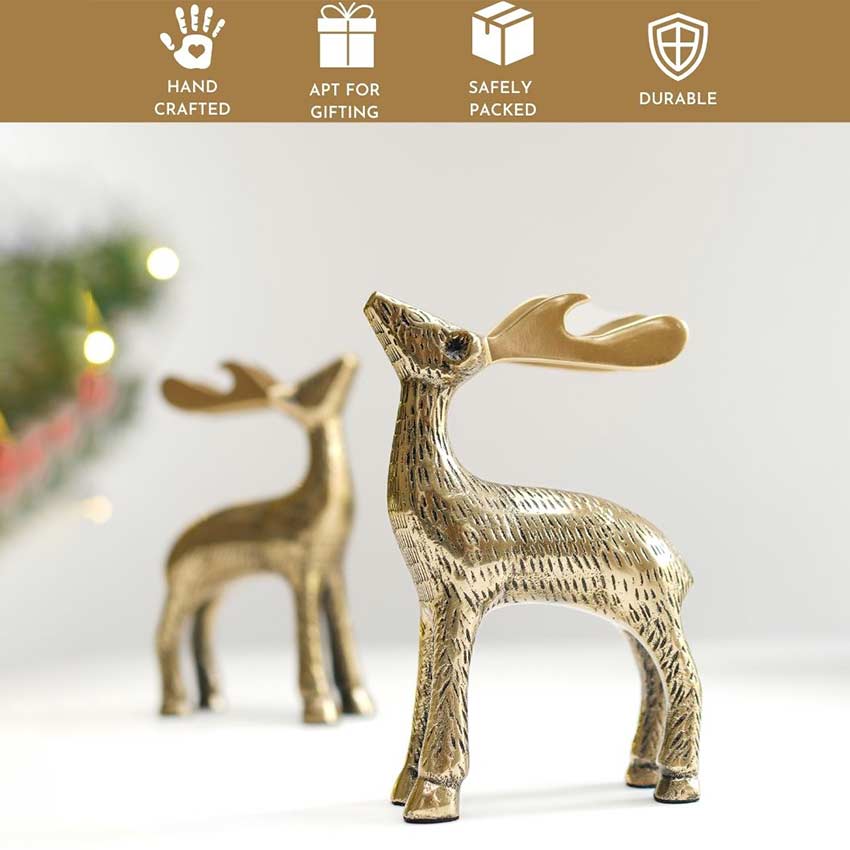 Beautiful Golden Shade Deer Showpiece | Set of 2 | 4 x 2 x 6 inches