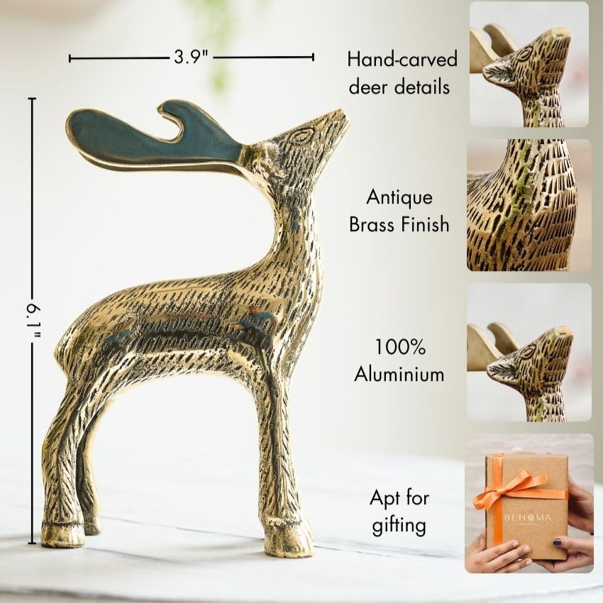 Beautiful Golden Shade Deer Showpiece | Set of 2 | 4 x 2 x 6 inches