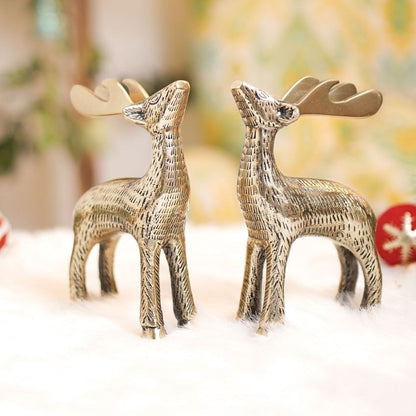 Beautiful Golden Shade Deer Showpiece | Set of 2 | 4 x 2 x 6 inches