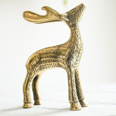 Elegant Golden Shade Metal Deer Showpiece | 4 x 2 x 6 inches