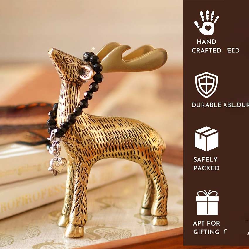 Elegant Golden Shade Metal Deer Showpiece | 4 x 2 x 6 inches