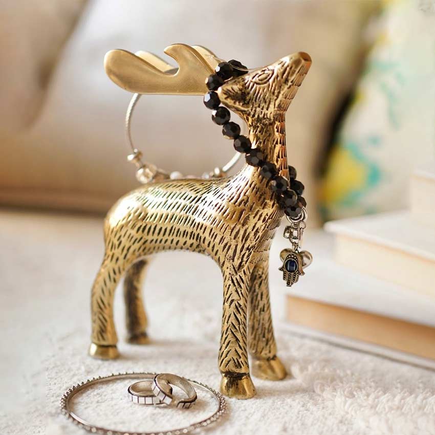 Elegant Golden Shade Metal Deer Showpiece | 4 x 2 x 6 inches