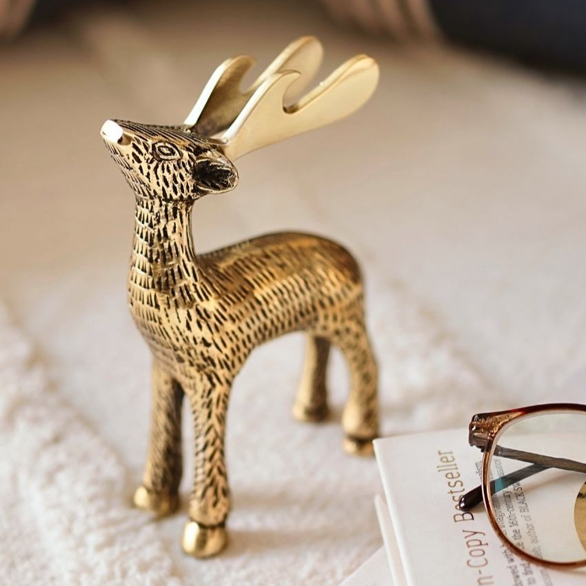 Elegant Golden Shade Metal Deer Showpiece | 4 x 2 x 6 inches