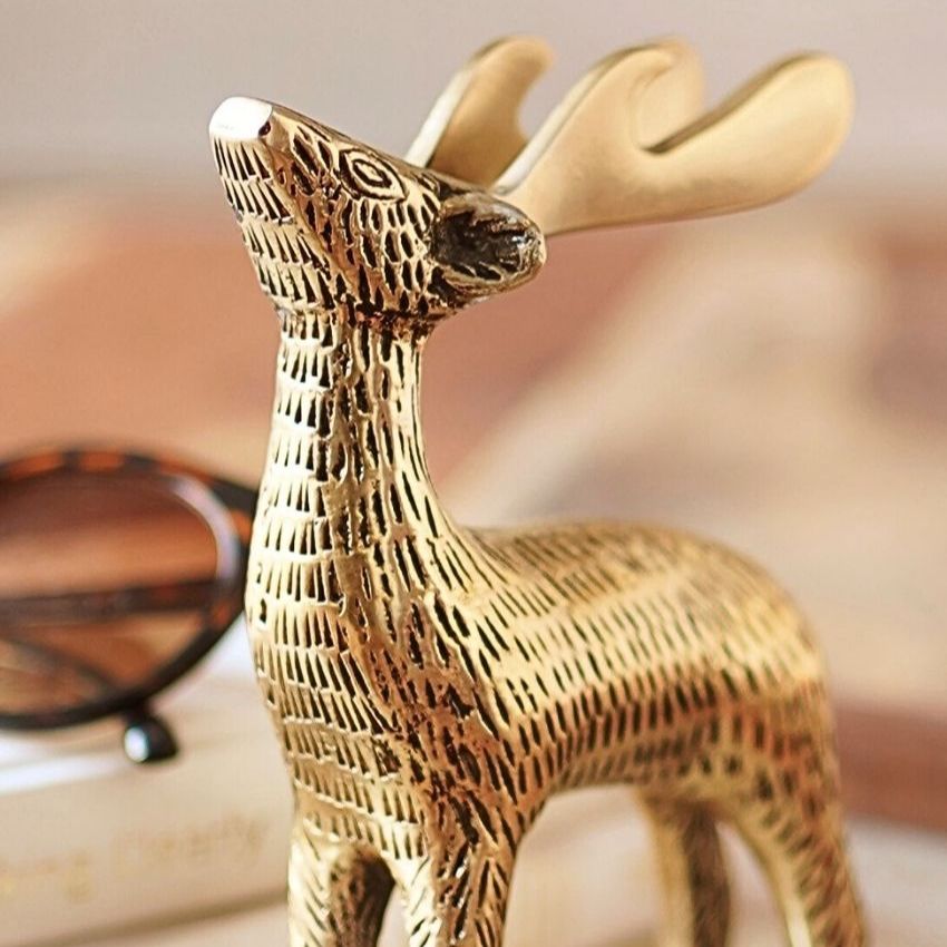 Elegant Golden Shade Metal Deer Showpiece | 4 x 2 x 6 inches