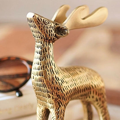 Elegant Golden Shade Metal Deer Showpiece | 4 x 2 x 6 inches