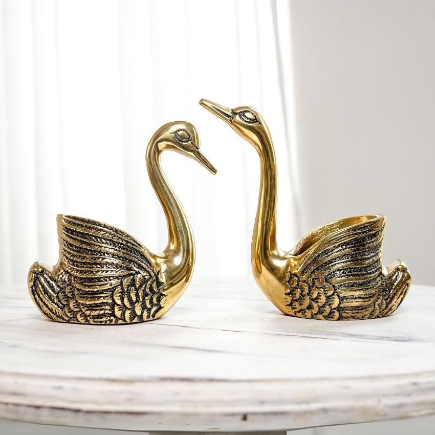 Beautiful Golden Shade Swans Showpiece | Pack of 2