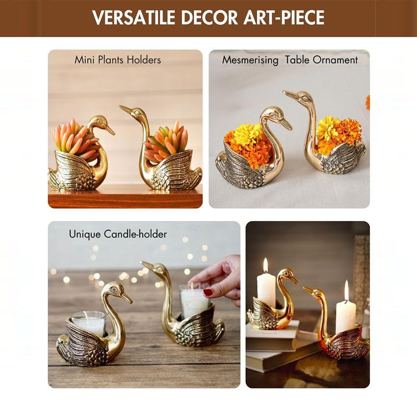 Beautiful Golden Shade Swans Showpiece | Pack of 2