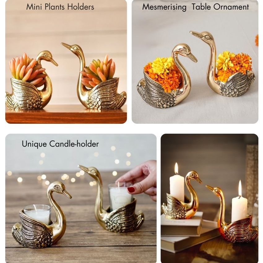 Beautiful Golden Shade Swans Showpiece | Pack of 2