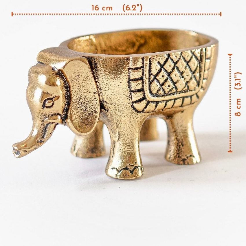 Elegant Golden Shade Metal Elephant Planter | Set of 2 | 3 x 6 inches