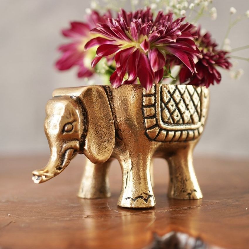 Beautiful Golden Design Elephant Planter | 3 x 6 inches