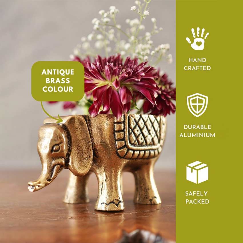 Beautiful Golden Design Elephant Planter | 3 x 6 inches