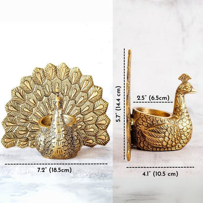 Elegant Golden Design Peacock Candle Holder | Set of 2 | 7 x 3 x 6 inches