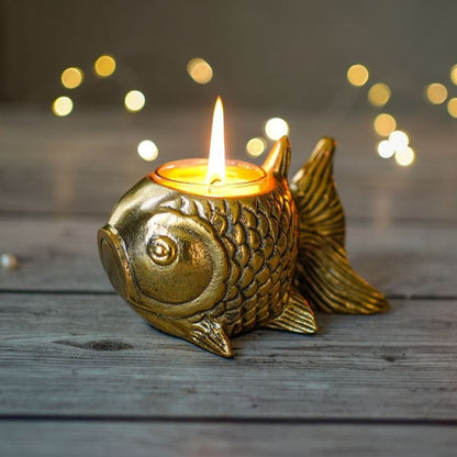 Elegant Golden Metal Finish Fish Candle Holder | 4 x 5 inches