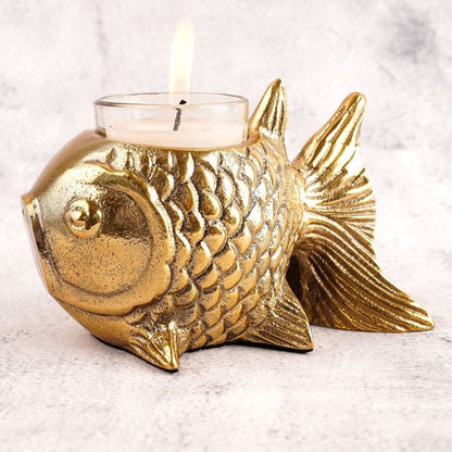 Elegant Golden Metal Finish Fish Candle Holder | 4 x 5 inches