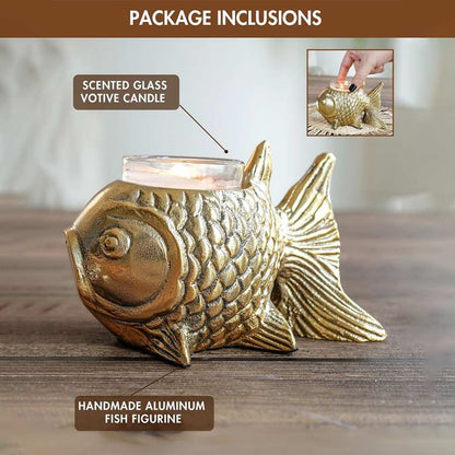 Elegant Golden Metal Finish Fish Candle Holder | 4 x 5 inches