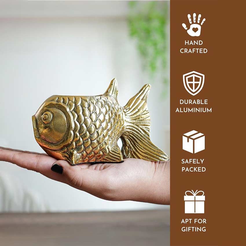 Elegant Golden Metal Finish Fish Candle Holder | 4 x 5 inches