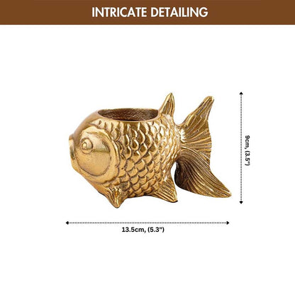 Elegant Golden Metal Finish Fish Candle Holder | 4 x 5 inches