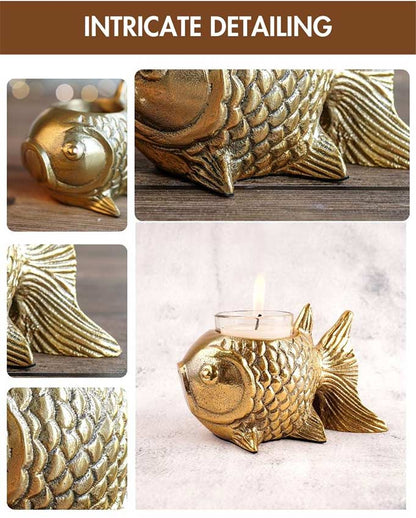 Elegant Golden Metal Finish Fish Candle Holder | 4 x 5 inches