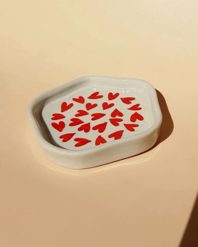 Heart Printed Ceramic Trinket Tray | 5 x 5 inches