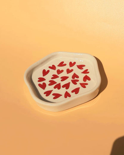 Heart Printed Ceramic Trinket Tray | 5 x 5 inches