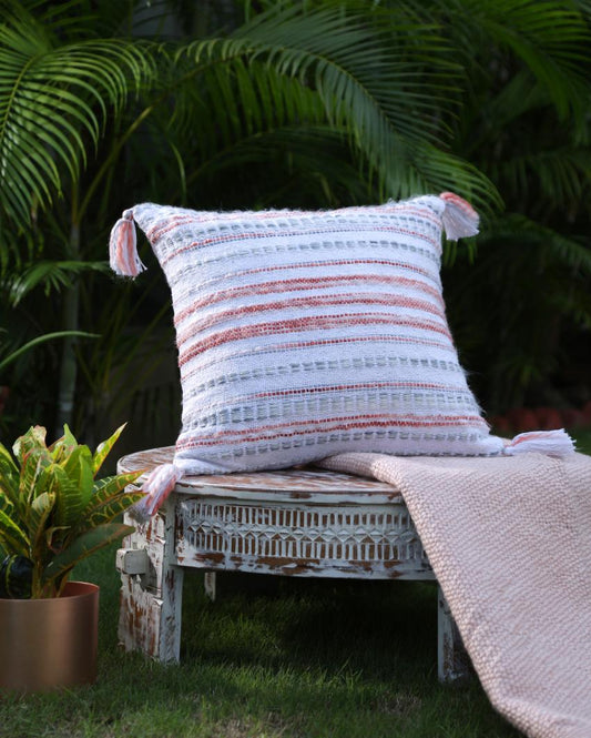 Woven Cushion Cover With Tassels | 17.5 x 17.5 inches