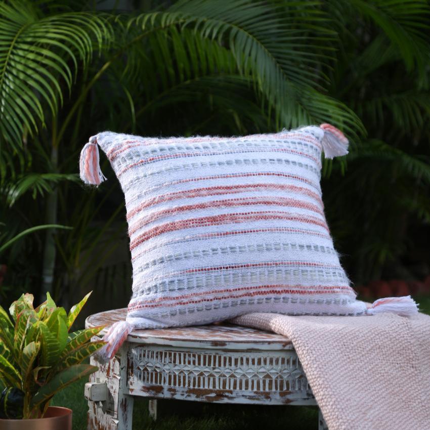 Woven Cushion Cover With Tassels | 17.5 x 17.5 inches