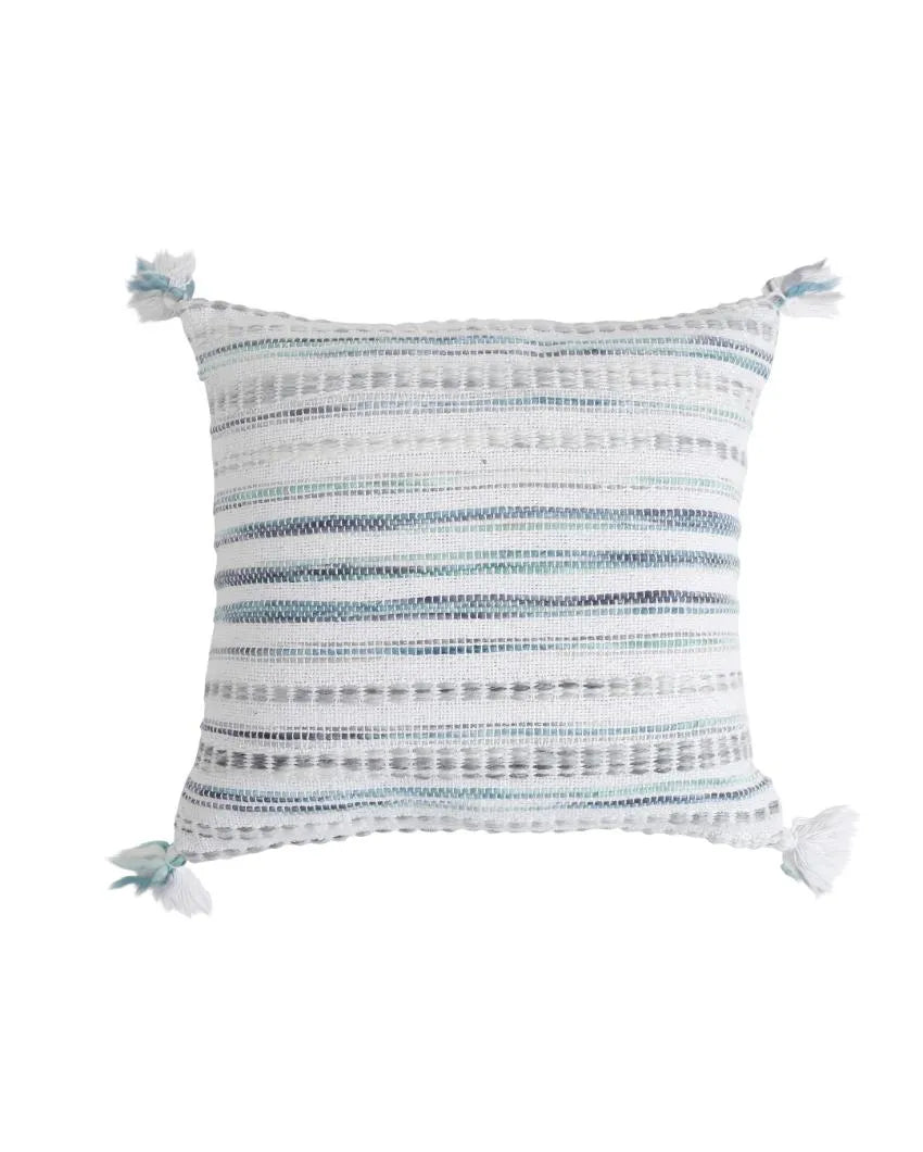 Tassels Cotton Cushion Cover  | 17 x 17 inches White & Green