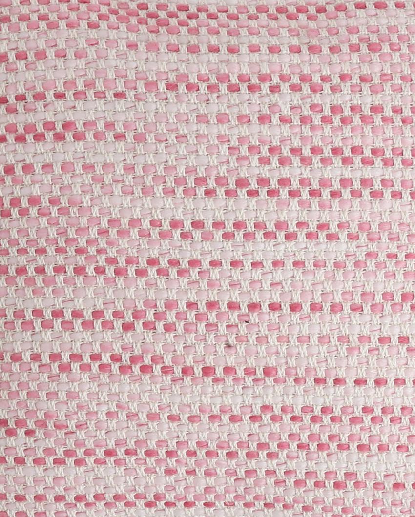 Tassels Cotton Cushion Cover  | 17 x 17 inches Ivory & Pink