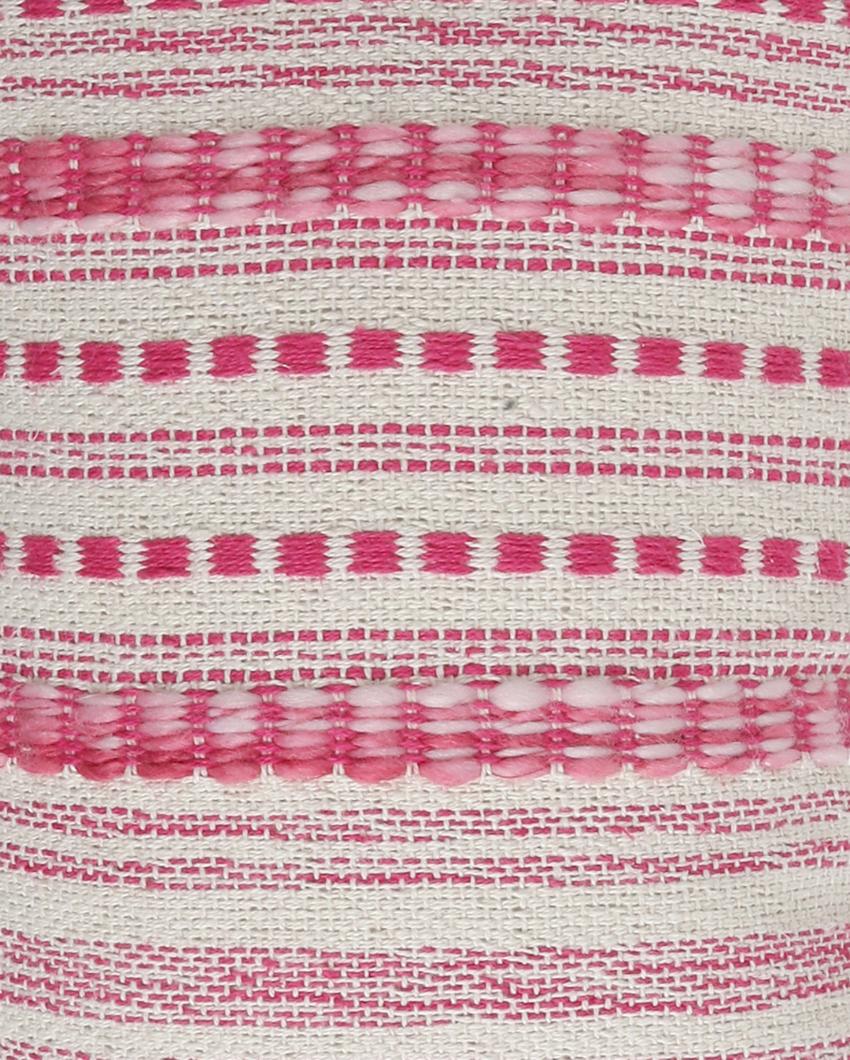 Pillow Style Cushion Cover With Tassels | 12 x 19 inches Ivory & Fuschia