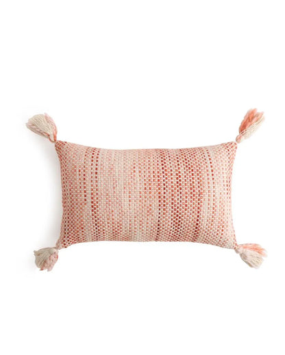 Pillow Style Cushion Cover With Tassels | 12 x 19 inches Ivory & Rust