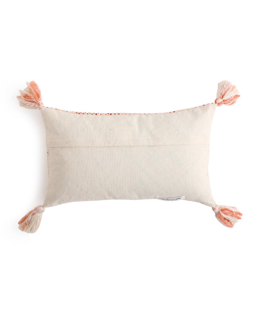 Pillow Style Cushion Cover With Tassels | 12 x 19 inches Ivory & Rust