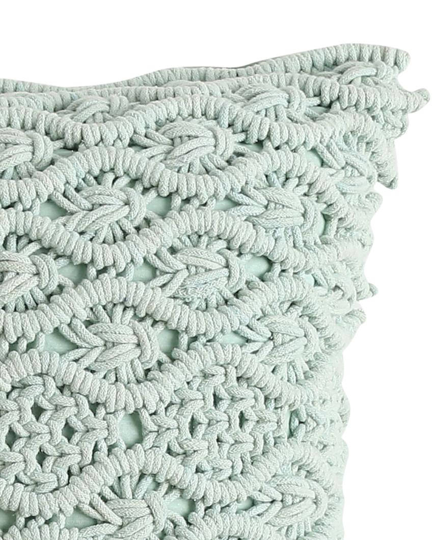 Aqua Green Macramé Fringes Cushion Cover | 18 x 18 inches