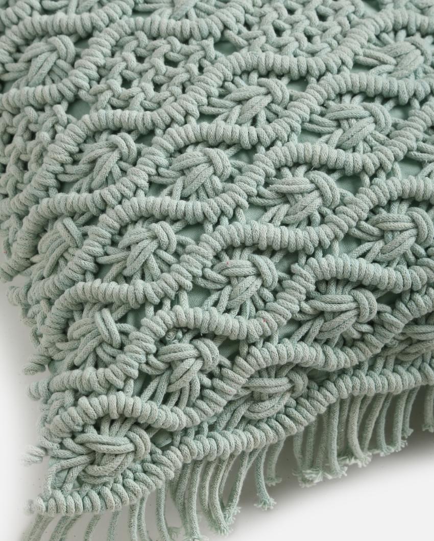 Aqua Green Macramé Fringes Cushion Cover | 18 x 18 inches