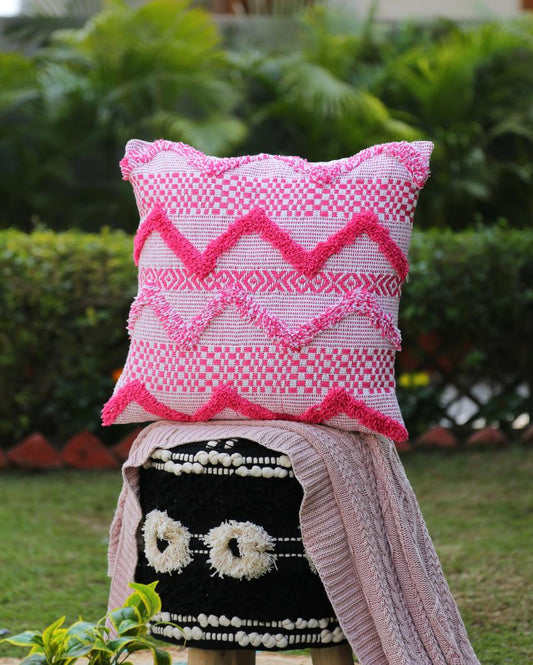 Pink Fuchsia Tufted Cushion Cover | 17 x 17 inches