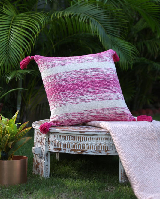 Pink Fuchsia Hand Woven Cushion Cover | 17 x 17 inches