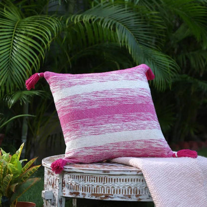 Pink Fuchsia Hand Woven Cushion Cover | 17 x 17 inches