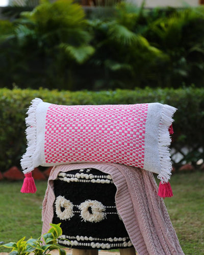 Hand Woven Tassels & Fringes Cushion Cover  | 11 x 20 inches