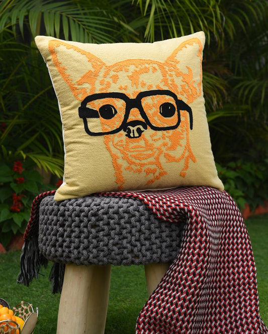 Beautiful Dog With Spectacle Cushion Cover | 18 x 18 inches